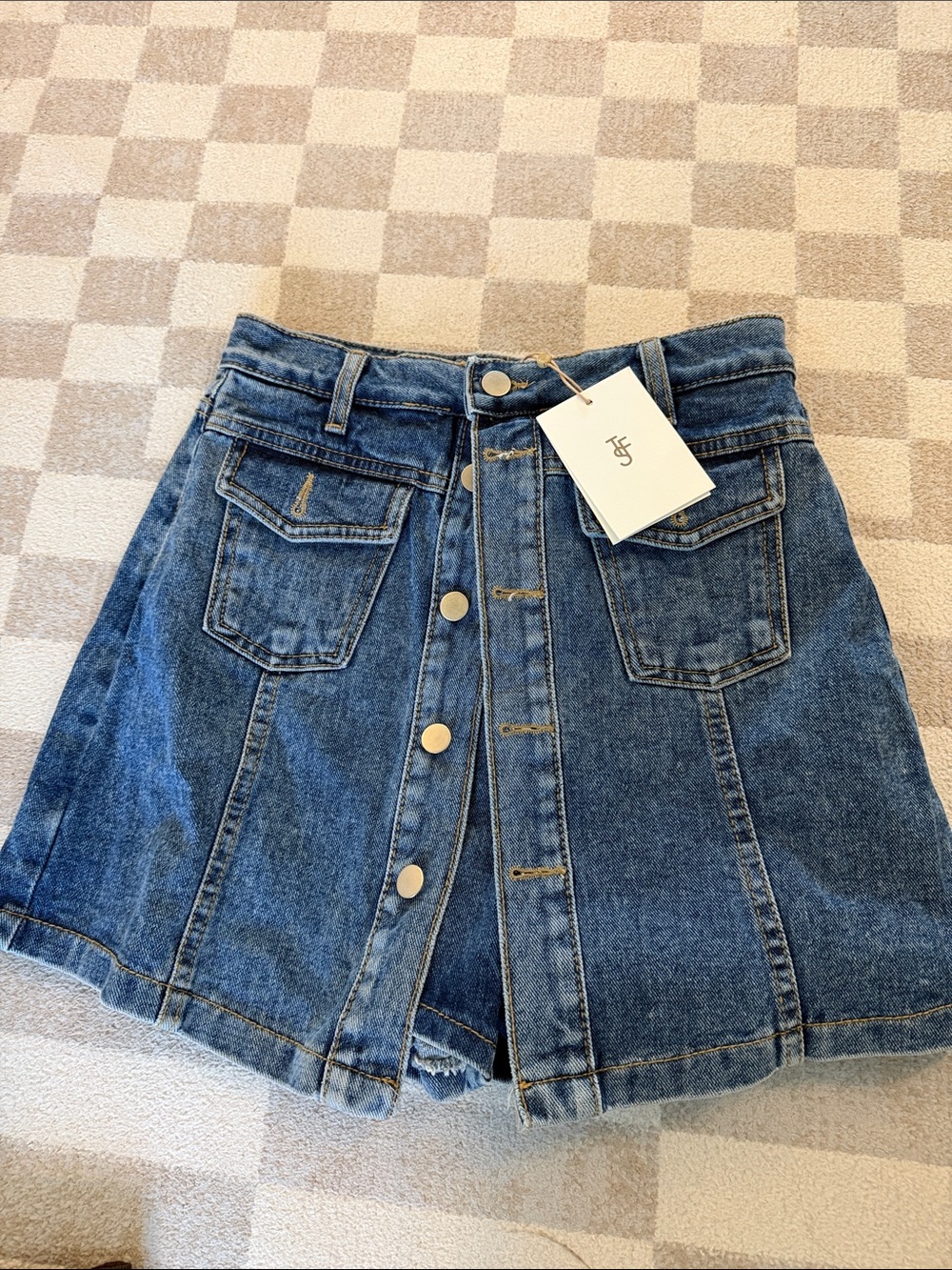 The Frankie Shop Blue Denim Skort with Front Buttons